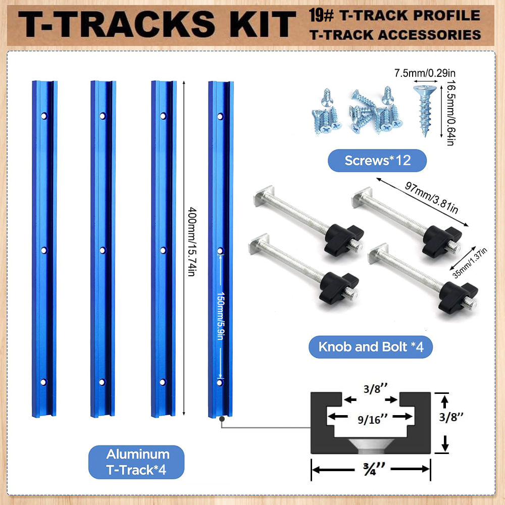 Woodworking Essentials - Woodworking 19# T-track Kit and Accessories