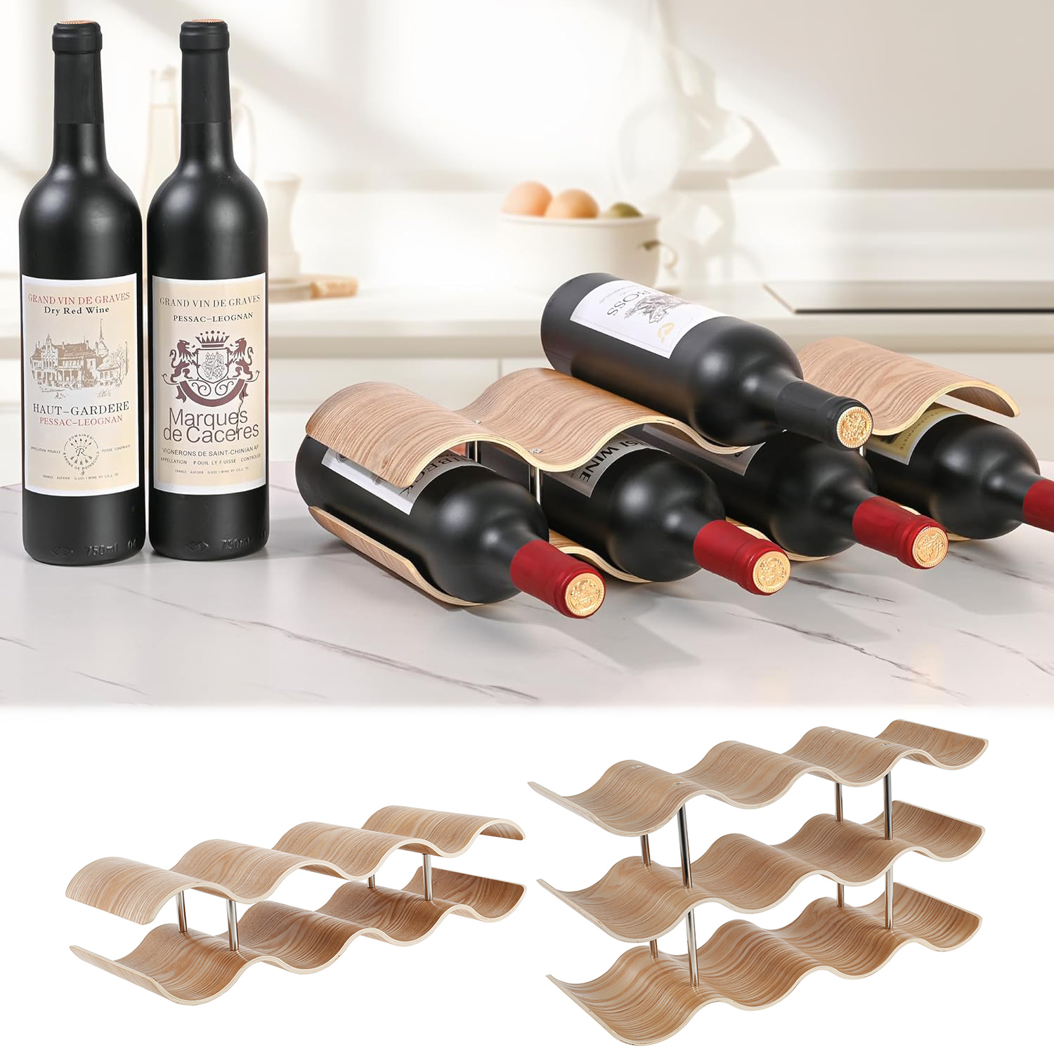 2/3-Tier Wooden Wine Rack Wavy - Woodworking Room avis et prix