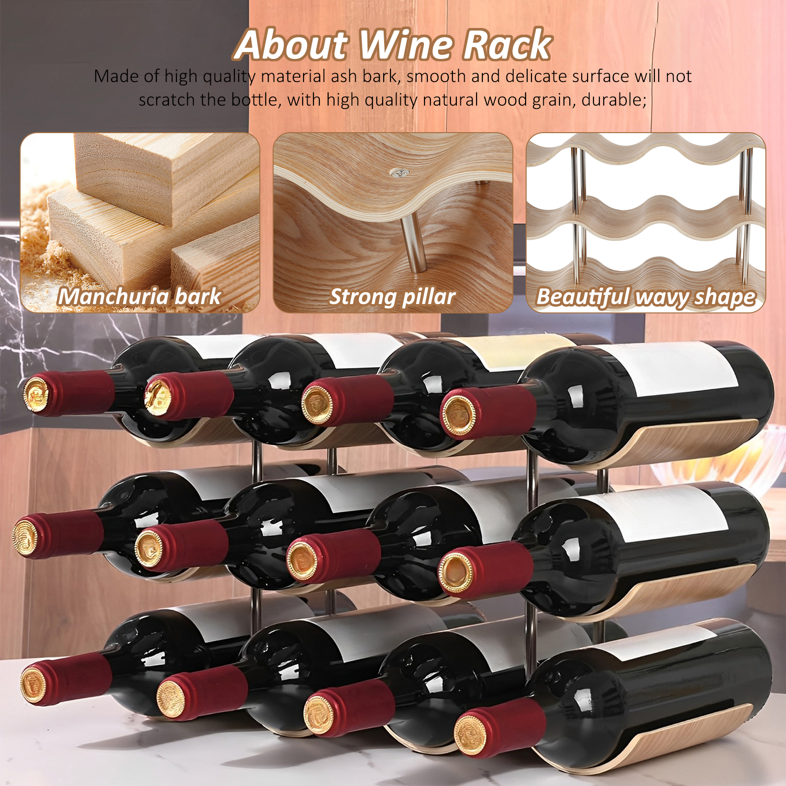 2/3-Tier Wooden Wine Rack Wavy - Woodworking Room avis et prix